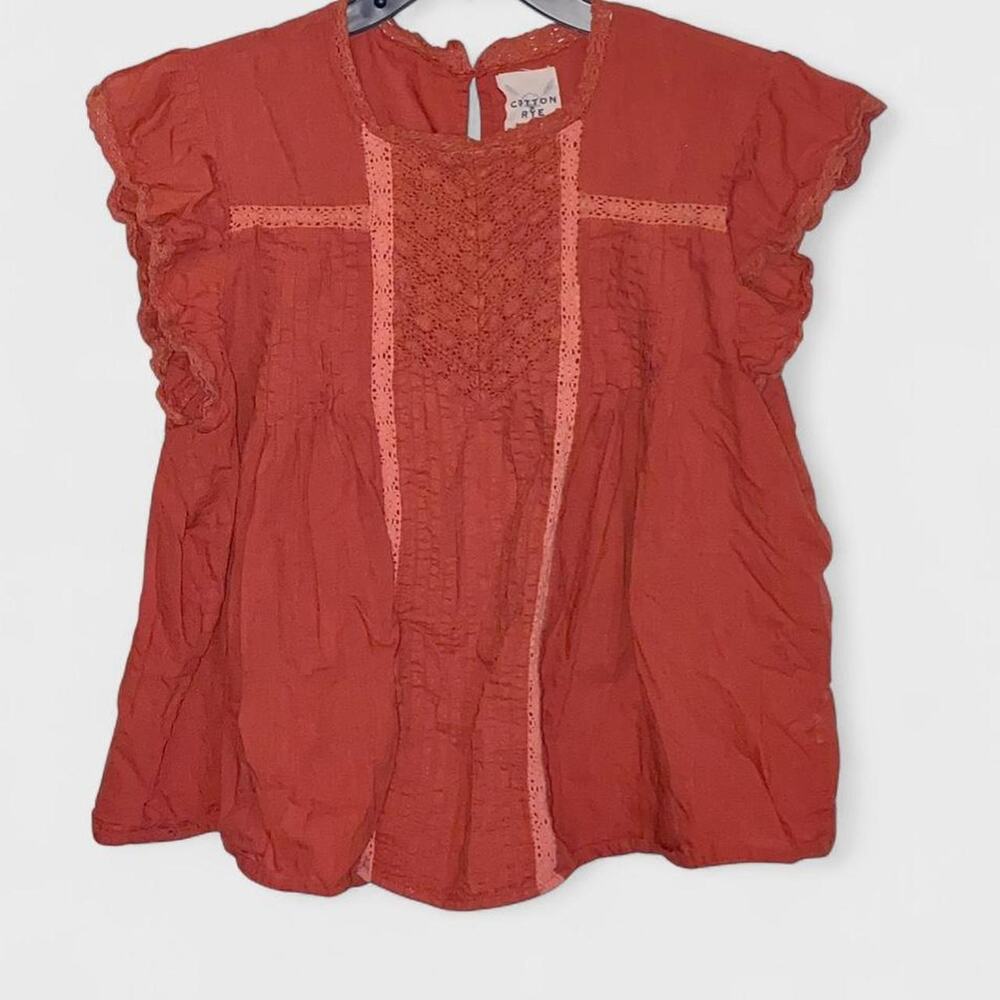 Cotton & Rye Outfitters Burnt Orange Boho Cap Ruffled Sleeve Top - Size XL
